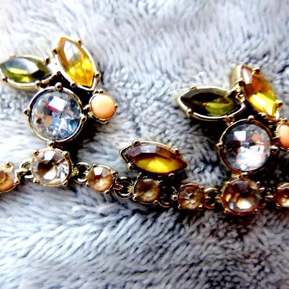 Vtg Goldtone Crystal Jeweled Choker Statement Necklace Rhinestone Toggle Closure - Picture 12 of 16